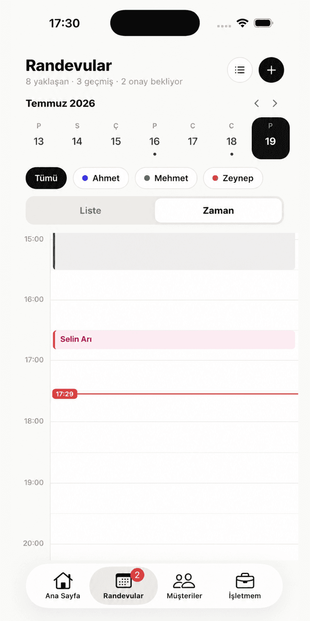 Planimore mobil uygulaması — Takvim
